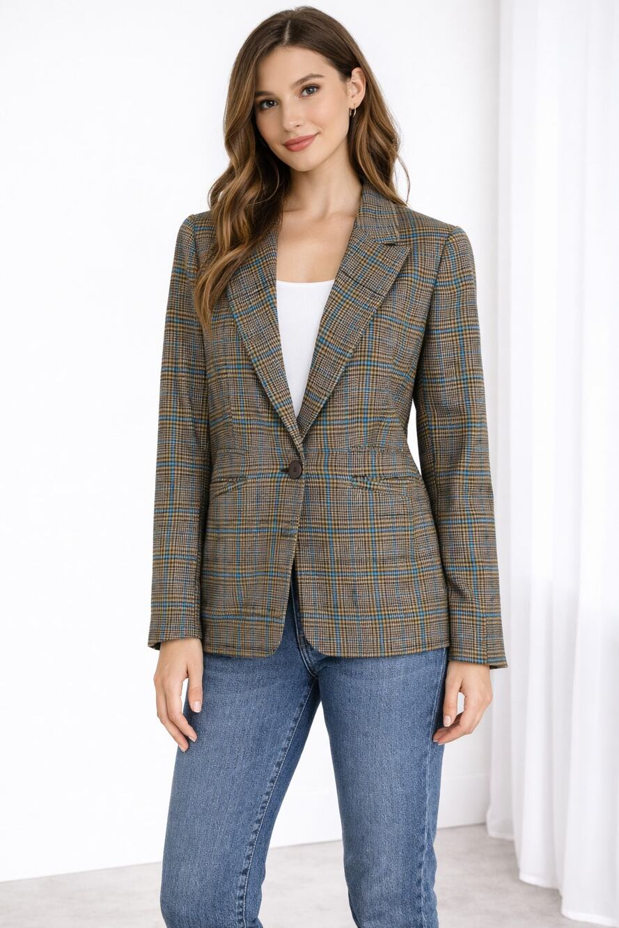 Princess Highway Toffee Plaid Courtney Blazer Womens AU 8 US 4 Check NWT